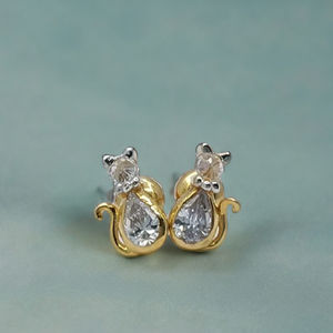 Elegant 22K Gold <b>Teardrop</b> Diamond <b>Stud</b> <b>Earrings</b> with Floral Accent Stylish Designer Jewellery for Women Daily Wear - Product Image 2