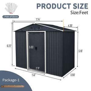 Caseta de Almacenamiento Metálica para Exteriores de 8 pies x 4 pies con Puerta Corredera y Base para Patio Trasero y Jardín (Negro y Blanco) - Product Image 5