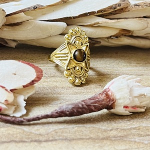 Latest Design Boho Star Tiger Eye <b>Ring</b> Tribal Brass Jewelry For Women 18K Gold Plated Celestial <b>Chunky</b> Statement Wholesale <b>Ring</b> - Product Image 3