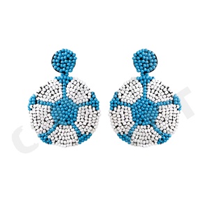 Football pearl Beaded Earrings for Women Patriotic <b>Memorial</b> Day Orange White Blue Colour Fabric Material - Product Image 1