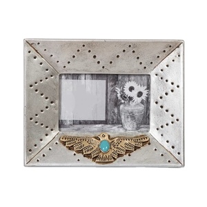 Western Style Silver <b>Metal</b> Photo <b>Frame</b> with Turquoise Eagle Rustic Southwestern Picture <b>Frame</b> Hand-Finished Rustic <b>Frame</b> - Product Image 1