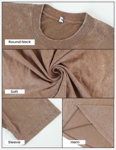 T-shirt en coton surdimensionné pour homme, manches courtes, couleur unie, décontracté, col rond, 100% coton, jersey tricoté lavé - Product Image 6