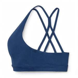 Soutien-gorge de sport sans coutures pour femme, dos nageur, col ras du cou, maintien moyen, pour yoga et entraînement, bleu uni, haut athlétique court, vente en gros - Product Image 3