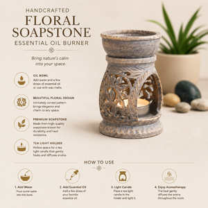Natural Soapstone Floral Carved Essential Oil Burner Tea Light <b>Wax</b> <b>Melt</b> Warmer Aromatherapy Diffuser Home Decor Gift for Gifting - Product Image 6