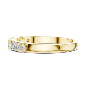 Anillo de Boda de Media Eternidad Personalizado en Oro Amarillo con Corte Esmeralda y Diamantes Redondos para Mujer, Apilable, Joyería Fina para Aniversario - Product Image 5