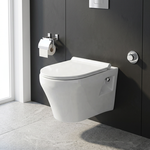 Modern Rimless Wall Hung Toilet <b>Ceramic</b> WC <b>Pan</b> Dual Flush P-Trap Concealed Tank Compatible Bathroom Set - Product Image 4