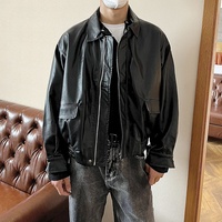 MANWA Veste en jean unisexe en cuir PU, col montant, fermeture éclair, couleur unie, style motard, coupe ample, coupe-vent pour l'hiver