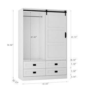 Armadio Alto per Camera da Letto con Asta Appendiabiti, Ante Scorrevoli, Cassetti e Ripiani Aperti per Organizzazione e Conservazione Vestiti - Product Image 6