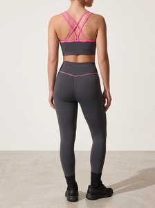 Ensemble de sport côtelé sans couture pour femme, avec soutien-gorge de sport à bordure rose fluo et leggings de yoga taille haute, deux pièces, tenue de sport pour la gym - Product Image 2