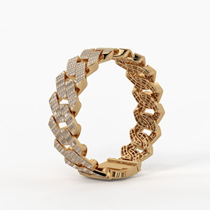 Bracelet cubain en or 14K plaqué rhodium, diamants CVD de laboratoire, maillons pavés, luxe, style hip-hop, unisexe, anniversaire, tiers - Product Image 1