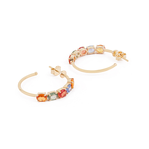 Superbe Offre : Boucles d'Oreilles Créoles en Forme de C pour Femme, Serties de Saphirs Multiples, en Or Jaune 14 Carats Véritable – Idéales pour les Soirées – Fabricant de Bijoux de Qualité Supérieure - Product Image 6
