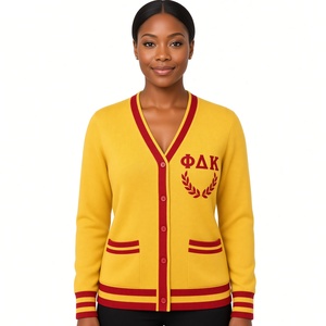 Cárdigan de Punto para Mujer PDK con Cierre de Botones Frontales, Escudo Bordado en el Pecho, Mangas Largas y Bolsillos con Doble Raya - Product Image 1