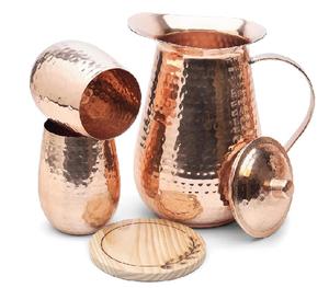 Pichet en cuivre pur 70 oz./2000 ml avec 2 verres pour l'eau potable, ensemble carafe et vase à eau, robuste, fait main, pour cocktails ayurvédiques - Product Image 1