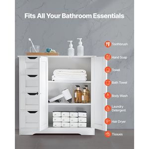 Armadietto del pavimento del bagno in legno bianco con 4 cassetti e mobili di stoccaggio della mensola regolabile - Product Image 2