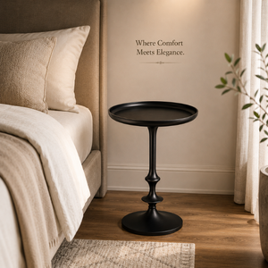 Modern <b>Round</b> Pedestal <b>Side</b> <b>Table</b> with Raised Tray Top and Elegant Stem Design | Black Minimalist Accent End <b>Table</b> for Home room - Product Image 4