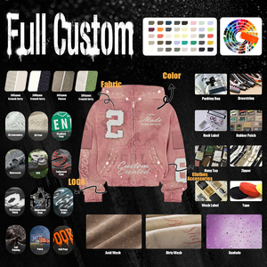 เสื้อฮู้ดซิปแบบวินเทจสตรีทแวร์ผ้าคอตตอนหนา 500GSM 100% ทรงโอเวอร์ไซส์ ตกแต่งด้วยงานปักลายคริสตัล รุ่น Custom Sunfade Wash - Product Image 5