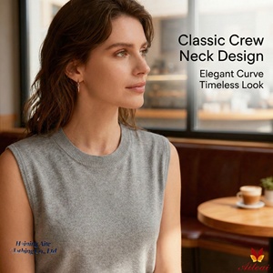 Débardeur tricoté pour femme, col rond, sans manches, coupe ample, couleur unie, avec épaulettes structurées, style décontracté, personnalisable avec logo - Product Image 2