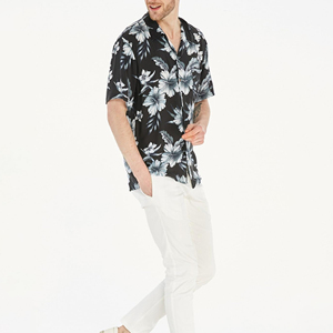 Chemise décontractée pour homme en coton uni, col en V, coupe classique, boutonnée, manches courtes, dernier design, style plage, tricotée, toile hawaïenne - Product Image 3