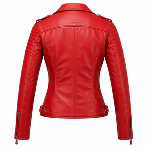 Stylish Women Red Leather <b>Jacket</b> Slim Fit Moto <b>Biker</b> Design Premium PU Leather Casual Wear Fashion Outerwear for Winter Season - Product Image 2
