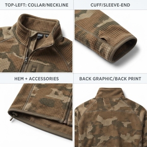 Chaqueta de caza para hombre OEM, capa intermedia de forro polar de rejilla laminada de 240 GSM, con cremallera completa, ajuste atlético, camuflaje, resistente al viento. - Product Image 4