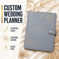 LABON Maßgefertigter Nebelblauer Hochzeitsplaner Organizer 6-Ring-Ordner Hochzeitsbudgetbuch Veganes Leder Luxuriöses Brautgeschenk