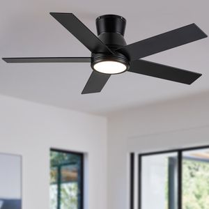 Ventilatore da Soffitto Nero a Profilo Basso da 52 Pollici con Luce, Elegante Decorazione per la Casa - Product Image 1