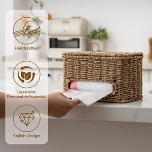 StorageWorks Trash Bag Holder with Lid Handmade <b>Storage</b> <b>Basket</b> Wholesale eco-friendly Made in Viet Nam - Product Image 5