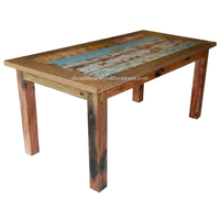 Table à manger DIVADI style Java, pieds KD, rectangulaire, en bois de bateau recyclé, durable, écologique, pliable, pour intérieur/extérieur