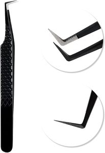 Pinces à cils pour extensions de cils, pointe en fibre, prise diamantée, pinces à 90 degrés pour extensions de cils, précision professionnelle, noires - Product Image 3