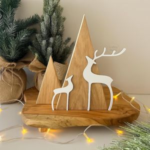 Décoration de Noël en bois avec silhouettes de cerfs, décoration de table minimaliste pour la maison, thème forêt hivernale pour la saison des fêtes - Product Image 4