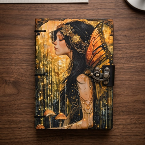 Enchanted Fairy <b>Lock</b> Diary Notebook A5 Cardboard | Handmade Eco-Friendly 100 Sheets Fantasy Writing Vintage Clasp Art Design - Product Image 1
