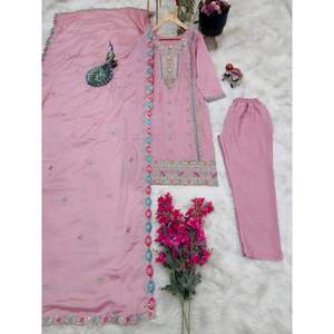 ชุดงานปักลายผ้าไหมผ้าลายชีนอนพร้อมชุดสีชมพู - Product Image 5