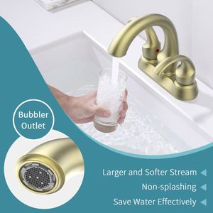 Rubinetto da Bagno a 2 Maniglie Stile Cigno da 4 Pollici, Finitura Oro Spazzolato con Aeratore e Scarico a Scomparsa, Accessorio per Lavabo con Tubi di Alimentazione - Product Image 5