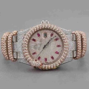 Montre à mouvement quartz avec cadran carré en acier inoxydable de 20 mm, entièrement sertie de diamants Mossanite, style Hip Hop Luxe Seiko, pour hommes et femmes, importée d'Inde - Product Image 3
