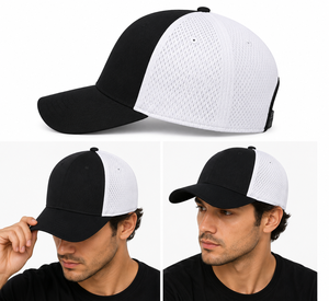 Gorra de Béisbol Unisex Negra y Blanca de Alto Rendimiento, Paneles de Malla Transpirable, Visera Curva, Gorra Deportiva con Logotipo Personalizado, Ligera, para Equipos - Product Image 3