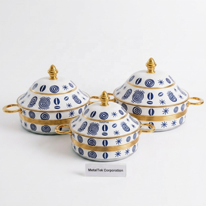 Nouvelle Casserole Moderne en Acier Inoxydable Style Arabe avec Poignées Dorées et Couvercle, Plat de Service de Luxe Fait Main, Chauffe-Plats - Product Image 2
