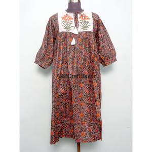 Fabricant et exportateur de robes longues à imprimé floral, robes maxi, robes de soirée à col fermé en coton pour femmes, en provenance d'Inde - Product Image 1