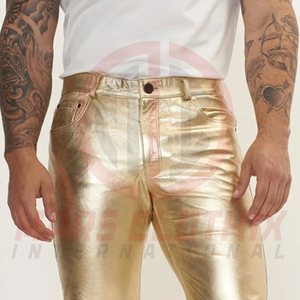 Pantalon en cuir pour homme style hip-hop, taille haute, coupe droite, style décontracté, avec poches - Product Image 6