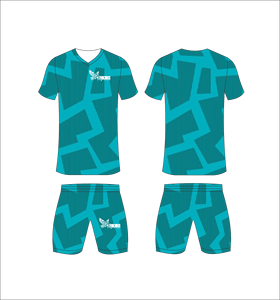 Conjunto de Uniforme de Fútbol Sublimado Personalizado, Patrón Geométrico Verde Azulado, Transpirable, de Secado Rápido, Jersey de Fútbol para Equipo, Pantalones Cortos, para Hombres, Niños y Jóvenes - Product Image 1