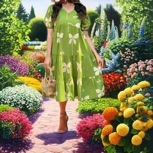 ชุดเดรสมิดิผ้าฝ้ายทำมือสไตล์อินเดียสำหรับผู้หญิงชุดปาร์ตี้คลับสวมสบายเอวธรรมชาติบล็อกลายดอกไม้สไตล์โบฮีเมียน - Product Image 1