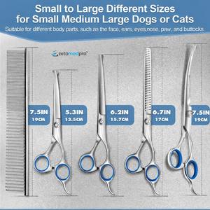 Ensemble de ciseaux de toilettage pour animaux de compagnie robustes 6 en 1, acier inoxydable 4CR avec pointe arrondie de sécurité pour chiens, chats et autres animaux - Product Image 6