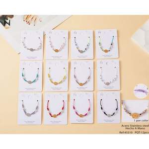 Bracciale PULSERA in Acciaio Inossidabile con Perle e Cristalli, Accessorio Moda con Perline - Product Image 1