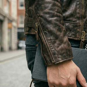 Men's Customized Classic <b>Long</b> Motor Jacket High Street Style Real Leather Handmade Cow Skin Top Layer High Quality - Product Image 5