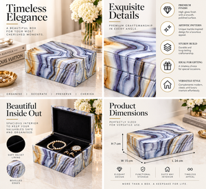 Blue Agate Patterned Glass Jewelry Storage Box with Artistic Stone Design Glossy Finish Soft Lining Decorative Keepsake - Product Image 6