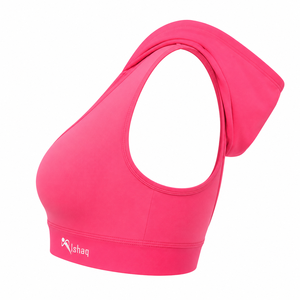 Ishaq Women's Pink Racerback Sports Bra High Support Deep V-<b>Neck</b> Removable <b>Pads</b> Sweat-Wicking Polyester/Spandex Yoga Fitness - Product Image 3