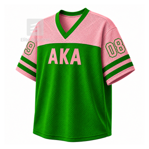 T-shirt personnalisé Alpha Kapa Alpha Sorority à col en V, coloris contrastés, manches courtes, vert et rose, style décontracté pour femme, en maille polyester - Product Image 2