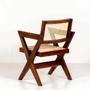 เก้าอี้ไม้สไตล์ Pierre Jeanneret แบบขายส่ง ขา X พร้อมที่วางแขน หุ้มด้วยหวายธรรมชาติ สำหรับห้องรับประทานอาหารและห้องทำงาน - Product Image 4