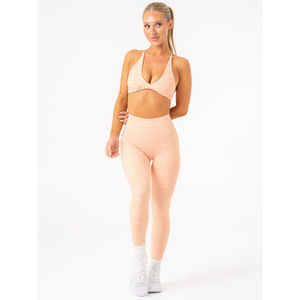 Conjunto de leggings y sujetador deportivo de alta calidad OEM para mujer, color rosa rubor, con efecto fruncido en la parte trasera, 2 piezas, nuevo conjunto transpirable para yoga. - Product Image 1
