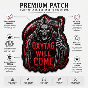 Patch brodé Oxytag Grim Reaper thermocollant, forme irrégulière, en feutre non tissé, décoration, prix de gros, OEM personnalisé 2026 - Product Image 2