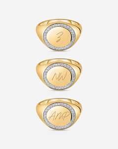 Diamond Initial Signet <b>Ring</b> Pave Personalised Engraved Letter Pinky Finger Statement <b>Ring</b> <b>Name</b> Wholesale 10k 14k 18k Solid Gold - Product Image 6